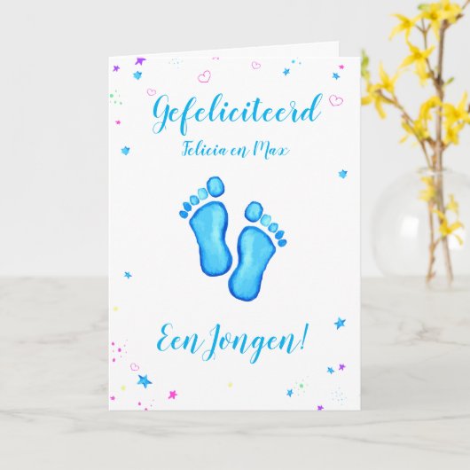 Gefeliciteerd een jongen customizable names カード (黄色い花)