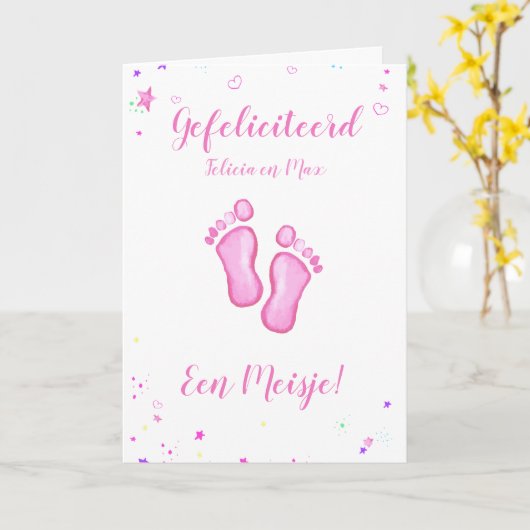 Gefeliciteerd een meisje customizable names カード (黄色い花)