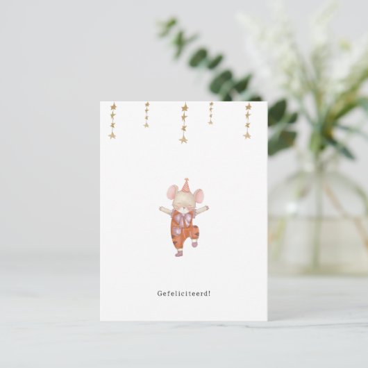 Gefeliciteerd Verjaardagskaart Jarig Schattig Muis ポストカード (スタンド正面)