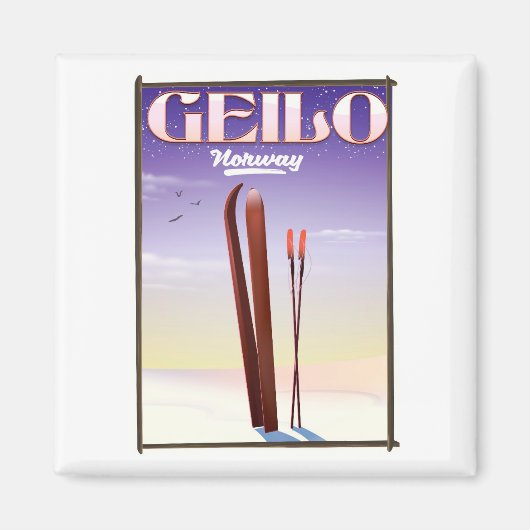Geilo，ノルウェーのスキー旅行ポスター マグネット (正面)