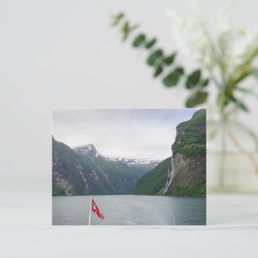 Geiranger fjordノルウェー国旗はがき ポストカード (スタンド正面)
