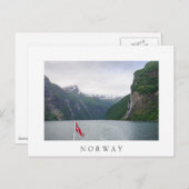 Geiranger fjord (ノルウェー国旗の白いはがき) ポストカード (正面/裏面)