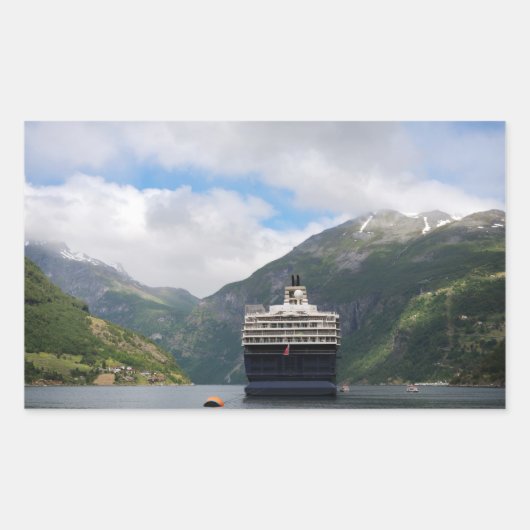 Geirangerfjordステッカーでのクルーズ船 長方形シール (正面)