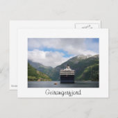 Geirangerfjordノルウェーのクルーズ船文字はがき ポストカード (正面/裏面)