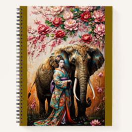 geisha and elephant oil painting textured  ノートブック