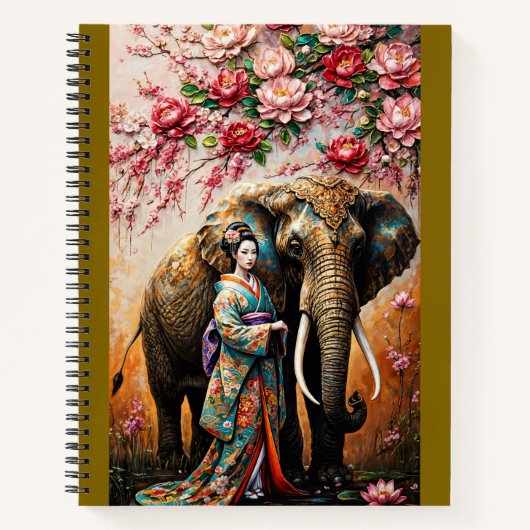 geisha and elephant oil painting textured  ノートブック (正面)