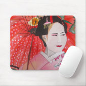 Geisha art with Red Umbrella マウスパッド (マウス)