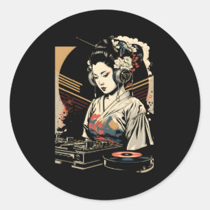 Geisha Edm Dj着物日本のVaporwave Etic ラウンドシール
