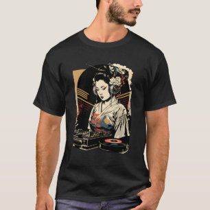 Geisha Edm Dj着物日本のVaporwave Etic Tシャツ