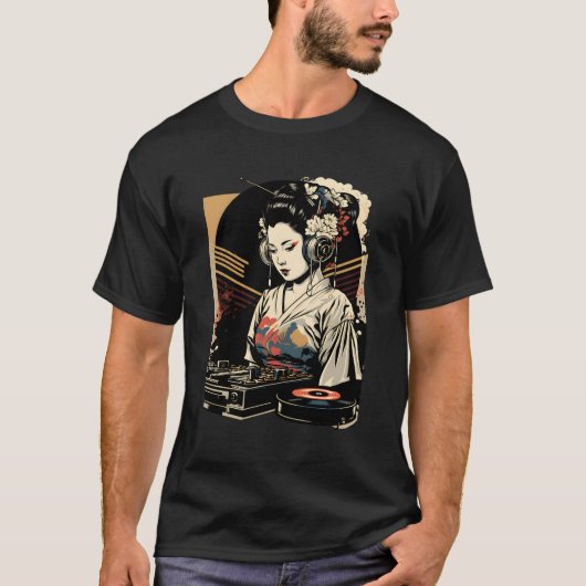 Geisha Edm Dj着物日本のVaporwave Etic Tシャツ (正面)
