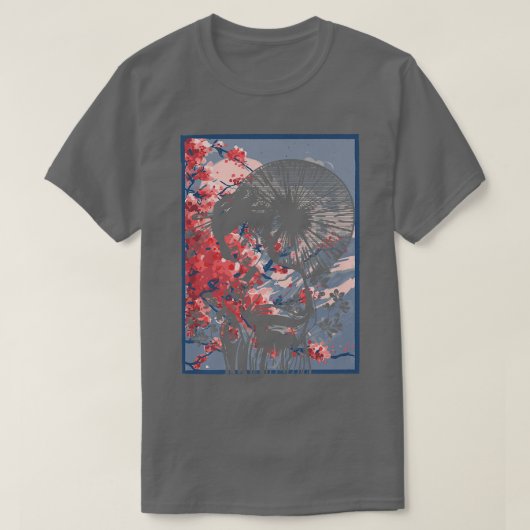 Geisha Girl In Kimono Japan Art Sakura Cherry Blos Tシャツ (デザイン正面)