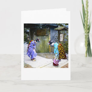 Geisha Greetings at the Gate Vintage Old Japan カード