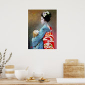 Geisha in blue kimono art ポスター (キッチン)