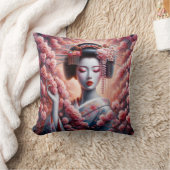 geisha oil painting with cherry blossom クッション (ブランケット)