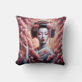 geisha oil painting with cherry blossom クッション