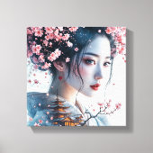  Geisha portrait, cherry blossoms, Japanese art, キャンバスプリント (正面)