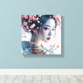  Geisha portrait, cherry blossoms, Japanese art, キャンバスプリント (インサイチュ (ウッドフロア))
