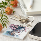  Geisha portrait, cherry blossoms, Japanese art, キーホルダー (正面右)