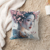  Geisha portrait, cherry blossoms, Japanese art, クッション (ブランケット)