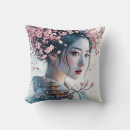  Geisha portrait, cherry blossoms, Japanese art, クッション