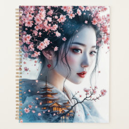  Geisha portrait, cherry blossoms, Japanese art, プランナー手帳