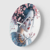  Geisha portrait, cherry blossoms, Japanese art, ラージ壁時計 (傾斜)