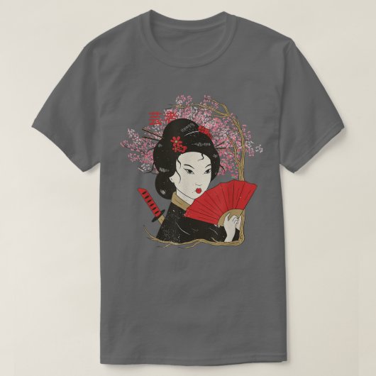 Geisha Sakura Cherry Blossom Geisha Girl Japan Cul Tシャツ (デザイン正面)