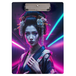 Geisha with Neon Background – Fridge Magnet Art クリップボード