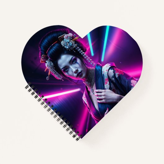Geisha with Neon Background – Fridge Magnet Art ノートブック (正面)