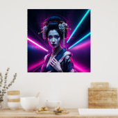 Geisha with Neon Background – Fridge Magnet Art ポスター (キッチン)