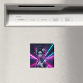 Geisha with Neon Background – Fridge Magnet Art マグネット (インサイチュ (食洗機))
