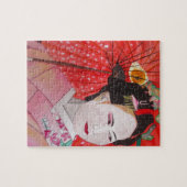 Geisha with Red Umbrella original art painting ジグソーパズル (横)