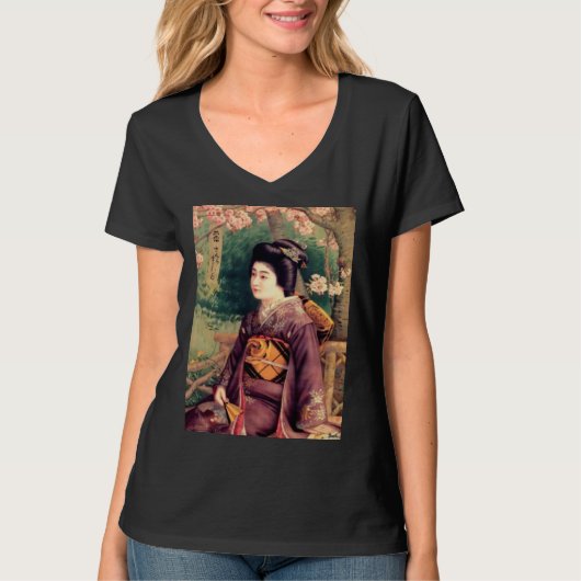 Geisha Women Vintage Japanese Woodblock Tシャツ (正面)