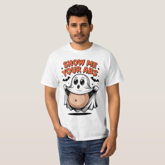 Geist entblößt Bauch Show me your ABS - Halloween Tシャツ (正面フル)