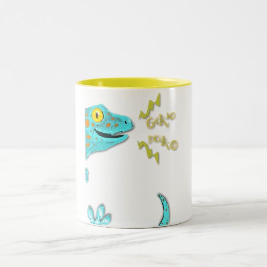 "Gekkoヤモリ"のかわいい呼出しのTokayのヤモリ ツートーンマグカップ (中央)