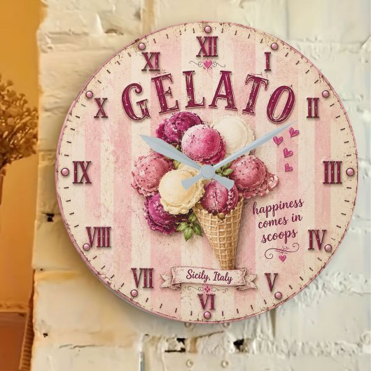 Gelato Italian Ice Cream Kitchen ラージ壁時計