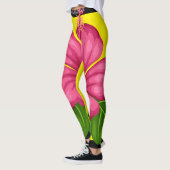 Gelb Hibiskus Blume Rosa Leggings レギンス (左)