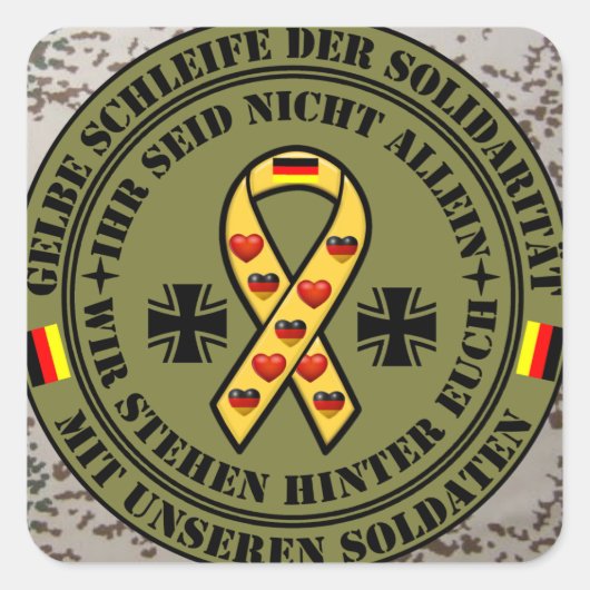 Gelbe Schleife der Solidarität für unsere Soldaten スクエアシール (正面)