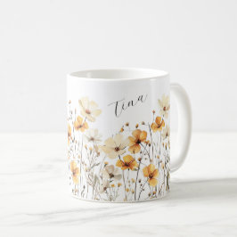 Gelbe Wildblumen Wiese Keramik Tasse mit Namen コーヒーマグカップ