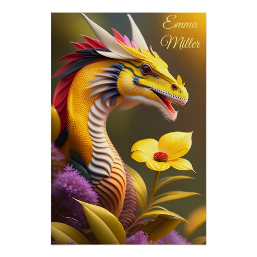 Gelber Drache, fantasievolle Digital Art ポスター (正面)
