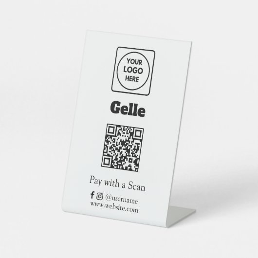 Gelle QRコード | スキャンして支払う カスタムビジネス ロゴ 台座サイン (正面)
