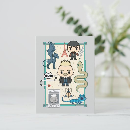 GELLERT GRINDLWALD™ & Barebone Cartoon ポストカード (スタンド正面)