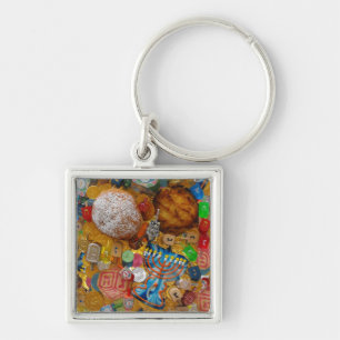 Gelt、Dreidels、(ユダヤ教)メノラー、Sufganiot、及びLatke キーホルダー
