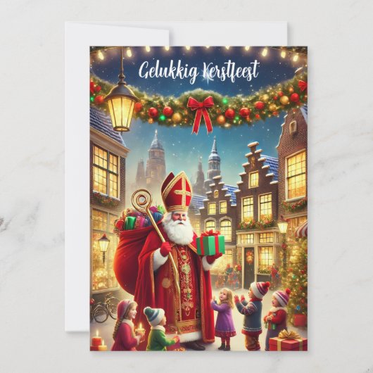 "Gelukkig Kerstfeest"ヴィンテージオランダクリスマス シーズンカード (正面)