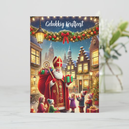 "Gelukkig Kerstfeest"ヴィンテージオランダクリスマス シーズンカード (スタンド正面)