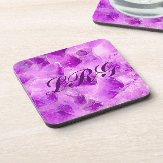 Gem Stone Pattern, Amethyst Crystal Slab  Beverage コースター (左側)