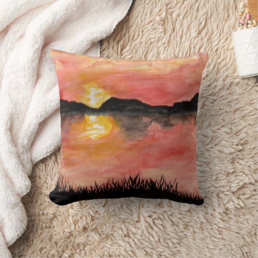 Gemalter Sonnenuntergang Aquarell/Tusche - Badhan クッション (ブランケット)