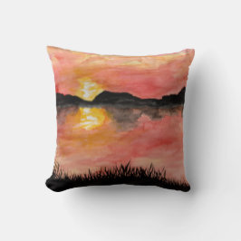Gemalter Sonnenuntergang Aquarell/Tusche -  Badhan クッション