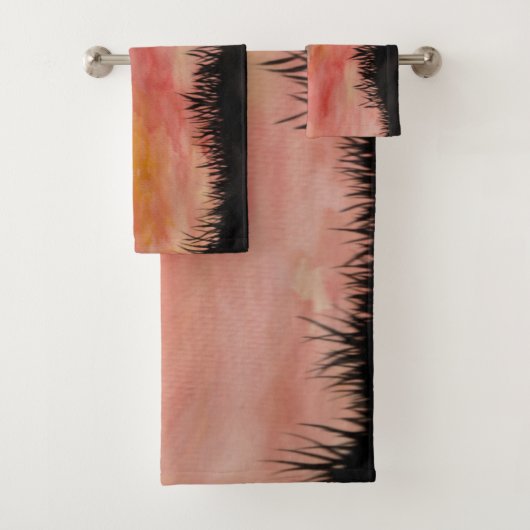 Gemalter Sonnenuntergang Aquarell/Tusche - Badhan バスタオルセット (インサイチュ)