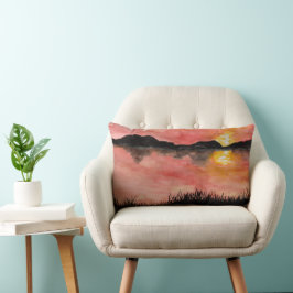 Gemalter Sonnenuntergang Aquarell/Tusche -  Badhan ランバークッション